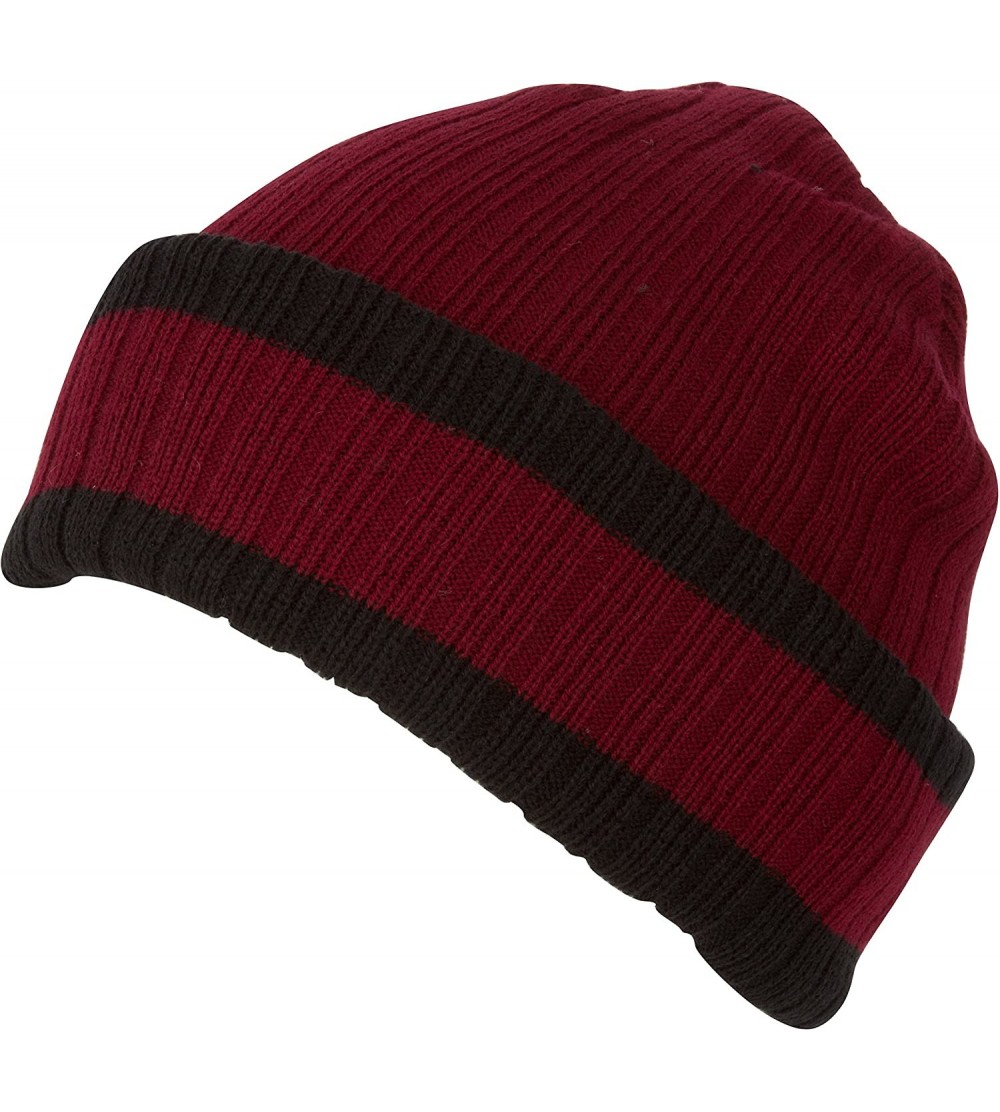 Skullies & Beanies Sam Unisex Ribbed Stripe Beanie Cap - 3-burgundy - C6124LWAH3X $9.09