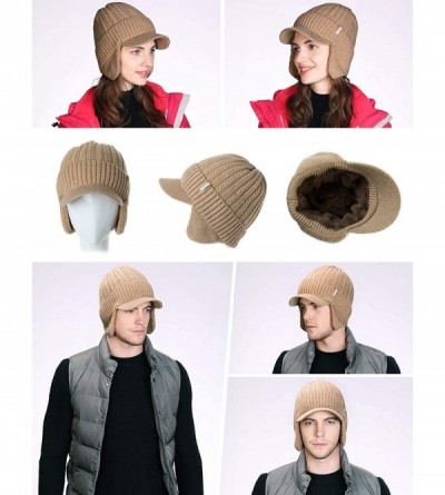 Skullies & Beanies Wool Knit Visor Beanie Winter Hat Cuff Jeep Cap Lined Soft Warm Unisex - 00773_beige - CC1883ISGA7 $14.29