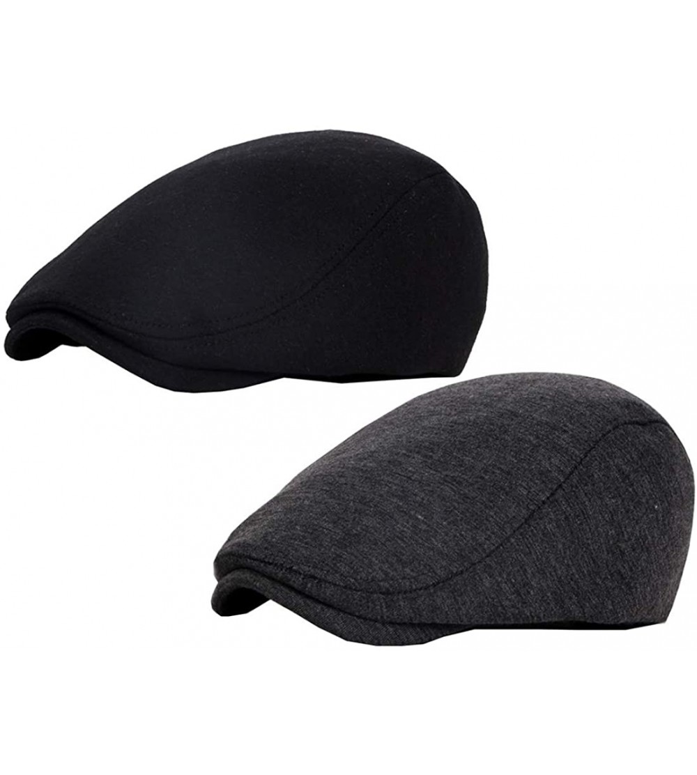 Newsboy Caps Newsboy Cap for Men Gatsby Classic Ivy Hunting Hat Newsboys-Cabbie 2 Pack - Black+dark Grey - CV18QU6RZ37 $13.58