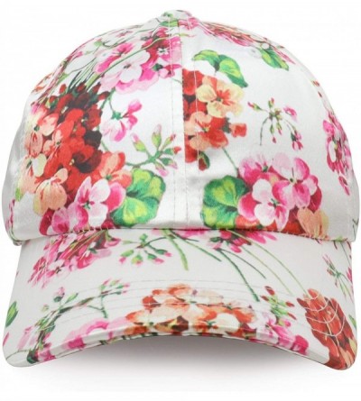 Baseball Caps Women's Floral Print Satin Unstructured Low Profile Baseball Cap - White - C8186SQXU7S $12.57