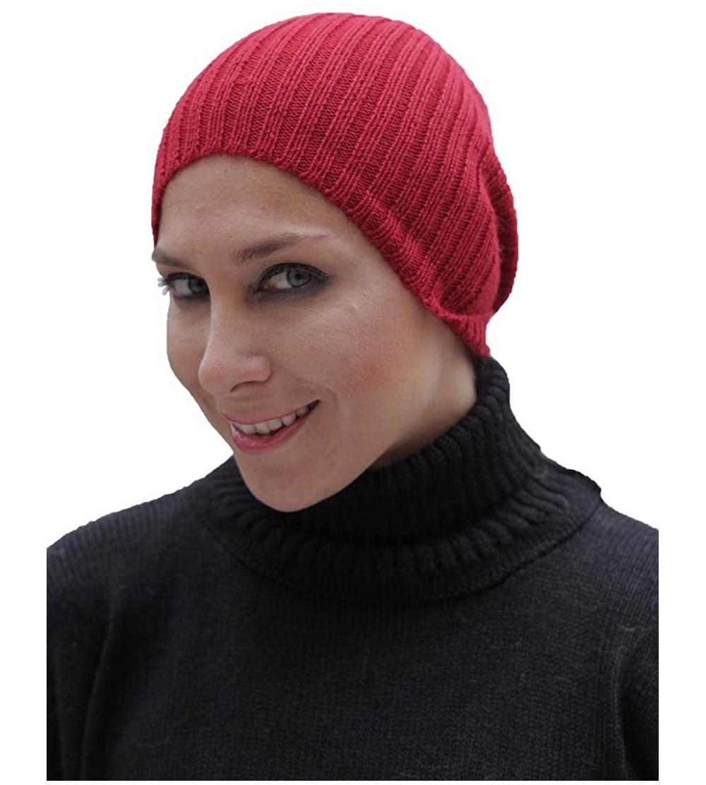 Skullies & Beanies Superfine Alpaca Wool Knitted Beanie Hat Skullcap One Sz Unisex Colors Available - Red - C911HDTG773 $25.38