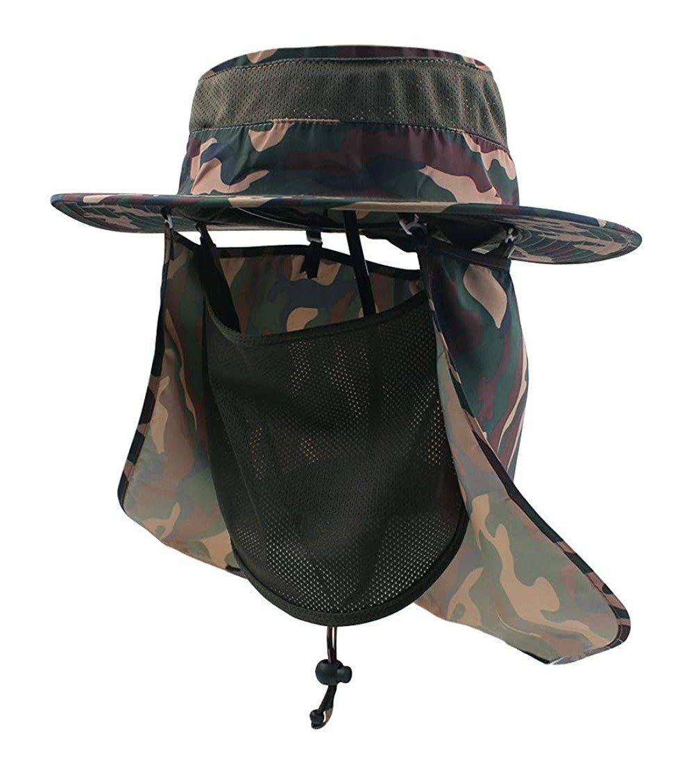 Sun Hats Outdoor Sun Hat Men Women Wide Brim Flap Fishing Cap Neck Flap & Face Cover Mask Hat - Camouflage - C418WECNMN8 $12.74