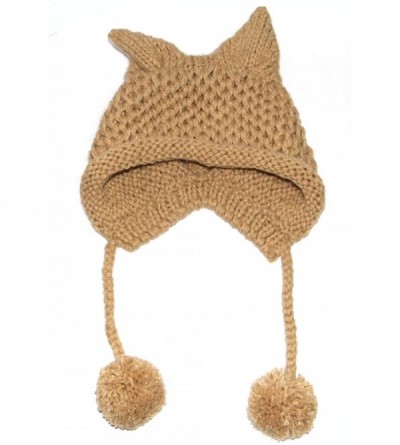 Skullies & Beanies Women's Hat Cat Ear Crochet Braided Knit Caps Warm Snowboarding Winter - Khaki - CV12O7GD3RI $14.17