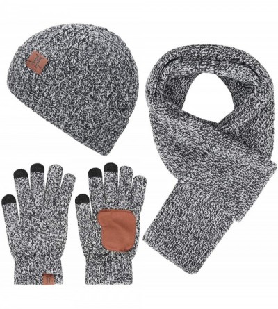 Skullies & Beanies Men Winter Warm Knit Beanie Hat+Infinity Scarf & Touch Screen Gloves Set for Men - Gray - CW18MGX2N22 $16.34