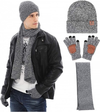 Skullies & Beanies Men Winter Warm Knit Beanie Hat+Infinity Scarf & Touch Screen Gloves Set for Men - Gray - CW18MGX2N22 $16.34