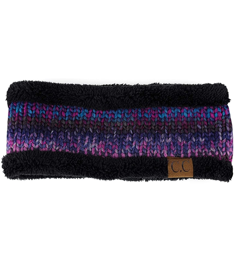 Cold Weather Headbands Women's Multicolored Stretchy Knit Black Sherpa Lined Ear Warmer Headband - Purple Mix - CQ18IZHY632 $...