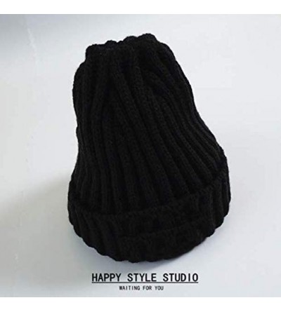 Skullies & Beanies Fleece Lined Beanie Hat Mens Winter Solid Color Warm Knit Ski Skull Cap Black - CX197NM36SS $32.94