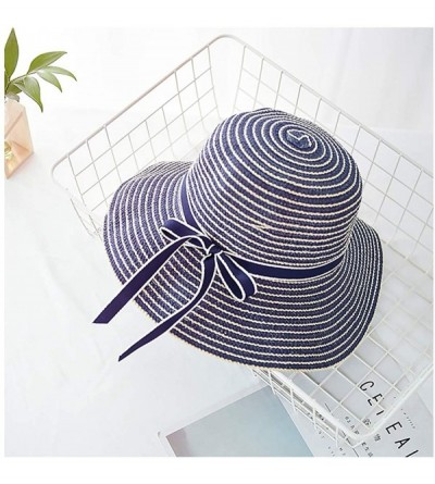 Sun Hats Girls Flower Straw Hat Large Brim Beachwear Sunhat Floral Tea Party Cap - Navy B - CJ193N4I77K $13.16