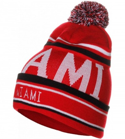 Skullies & Beanies Unisex USA Cities Fashion Large Letters Pom Pom Knit Hat Beanie - Miami Red - CY12N45AU52 $14.68