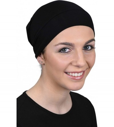 Skullies & Beanies Womens Soft Sleep Cap Comfy Cancer Wig Liner & Hair Loss Cap - Black - CI11WHFMVIH $10.47