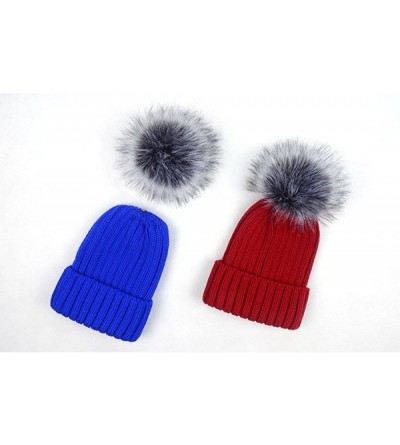 Skullies & Beanies Women Warm Faux Fur Pom Hat Soft Thick Cable Knit Winter Cap Cuff Beanie - Navy Blue - CC188S5KRX0 $10.10