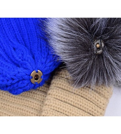 Skullies & Beanies Women Warm Faux Fur Pom Hat Soft Thick Cable Knit Winter Cap Cuff Beanie - Navy Blue - CC188S5KRX0 $10.10