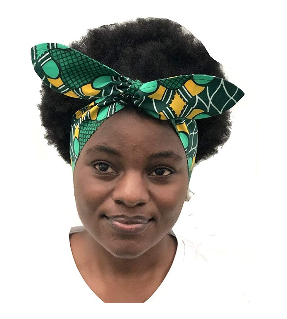 Headbands African Print Headband Hair Accessory for Women/Girls （2 Headbands 1 Big and 1small） - Green - C618MGCWM84 $11.25