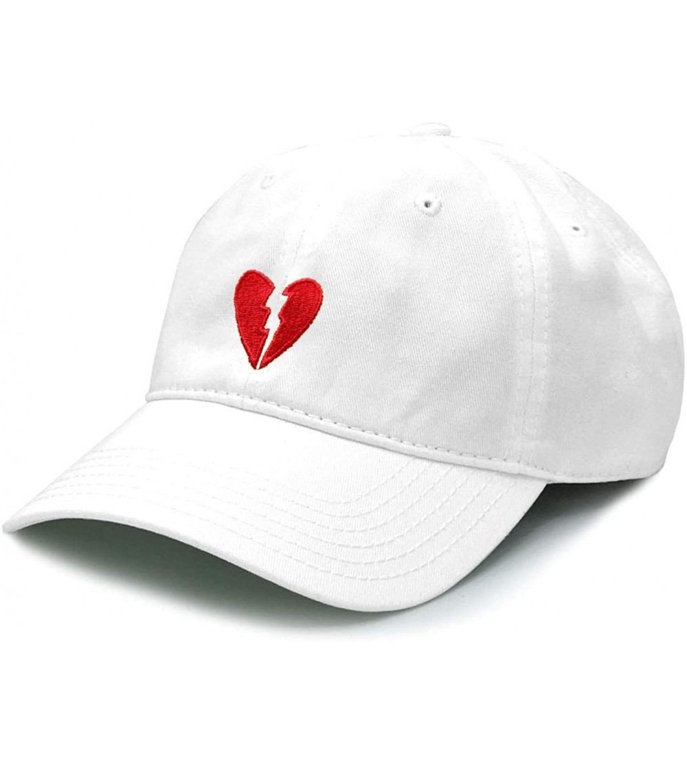 Baseball Caps Mens Embroidered Adjustable Dad Hat - Red Broken Heart Embroidered (White) - CM1936CKG2M $25.99