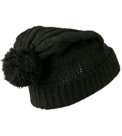 Skullies & Beanies Cable Knit Hat with Pom Pom - Grey W24S28F - CL11BKZAYH9 $11.03