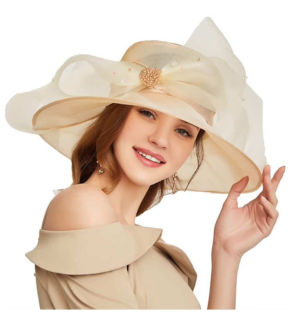 Sun Hats Accessories Women's Organza Kentucky Derby Hat Fashion New Ladies Multicolor Elegant Personality Sun Hat - Beige - C...