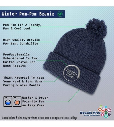 Skullies & Beanies Custom Pom Pom Beanie Mailman Truck Postal A Embroidery Acrylic - Navy - CH18A0DYKDA $15.23