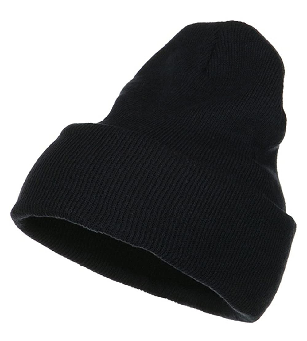 Skullies & Beanies Big Size Stretch ECO Cotton Long Beanie - Navy - CZ1156XI95L $18.89