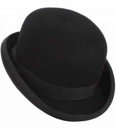 Fedoras Men's Wool Derby Bowler Hat Satin Lined Roll Short Brim Fedora Hat Gentleman Hat with Feather - Black - CU18KGGDRTQ $...