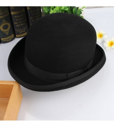 Fedoras Men's Wool Derby Bowler Hat Satin Lined Roll Short Brim Fedora Hat Gentleman Hat with Feather - Black - CU18KGGDRTQ $...