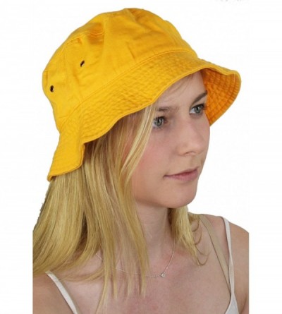 Bucket Hats Simple Solid Cotton Bucket Hat - Yellow - CJ11LXK9E69 $13.04