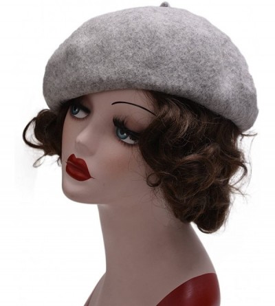 Berets Womens French Artist 100% Wool Beret Flat Cap Winter Warm Painter Hat Y63 - Light Gray - CY186ZQA3IE $14.11