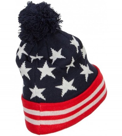 Skullies & Beanies American Flag Pom Knit Beanie - Navy OSFM - CI11P5HI4OJ $8.74