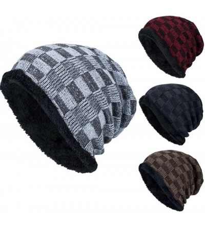 Skullies & Beanies Men Fashion Winter Plaid Knit Beanie Hats Wool Knit Warm Hat Ski Caps - Gray - CZ188O35K7S $8.46