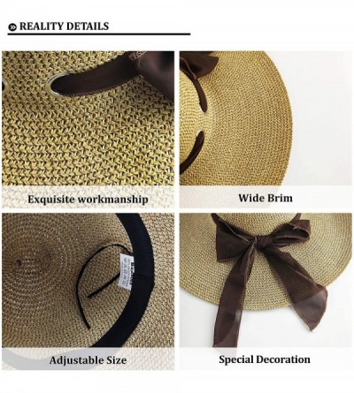 Sun Hats Women Sun Beach Hat Straw Hat for Wide Brim Adjustable UV Protection Summer Roll up Fashion Big Cap UPF 50+ - C018SK...