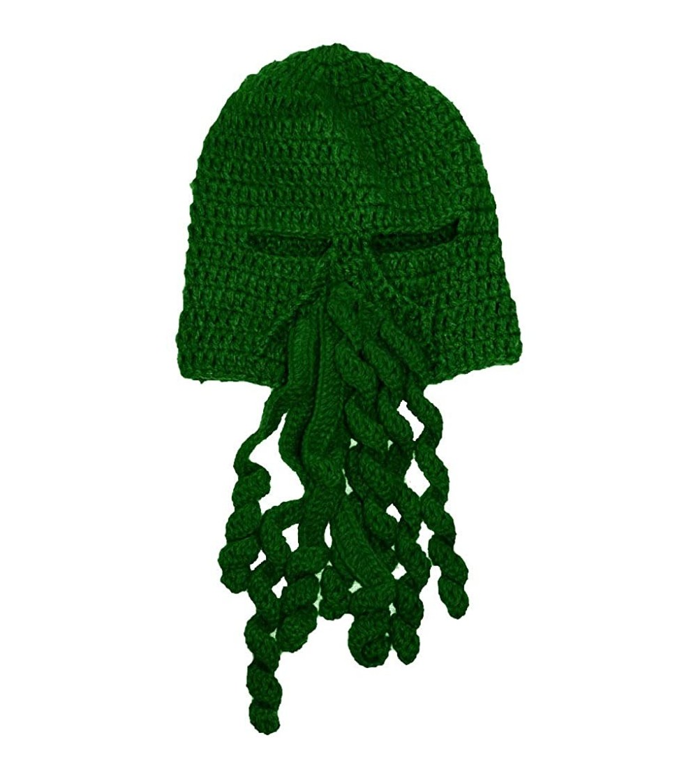 Skullies & Beanies Crochet Octopus Tentacle Beanie Hat Squid Cover Cap Knitted Beard Caps - Green - CG12NSXEXLB $8.32