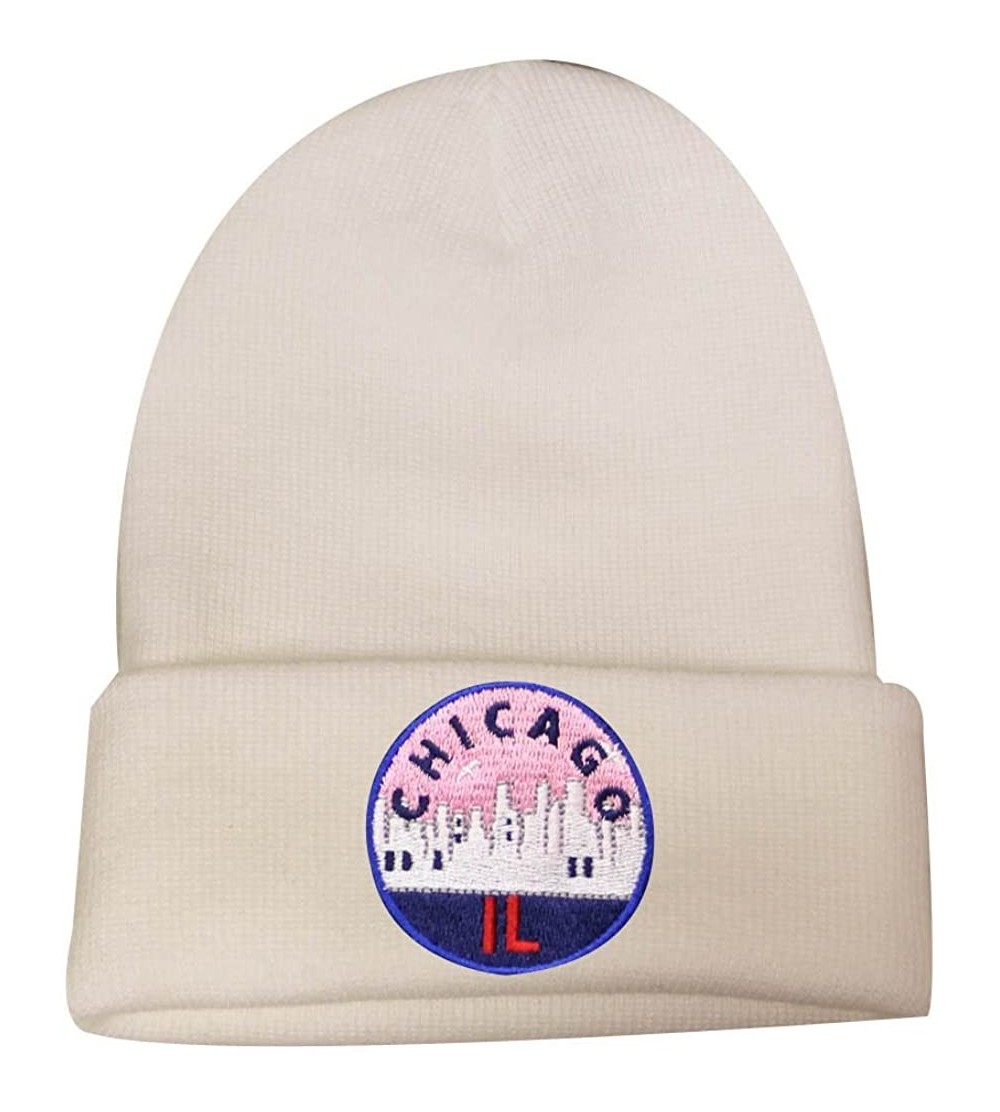 Skullies & Beanies Sk901 Chicago Patch Basic Winter Beanie Hats - White - CN1864YS66Y $11.24