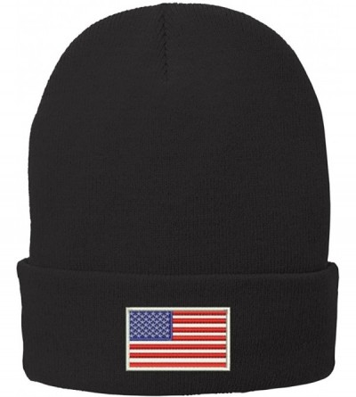 Skullies & Beanies US American Flag White Embroidered Winter Folded Long Beanie - Black - CK12MYPTB1B $14.24