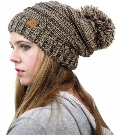 Skullies & Beanies Pom Pom Oversized Baggy Slouchy Thick Winter Beanie Hat - Brown Mix - CG18R44EC96 $18.03