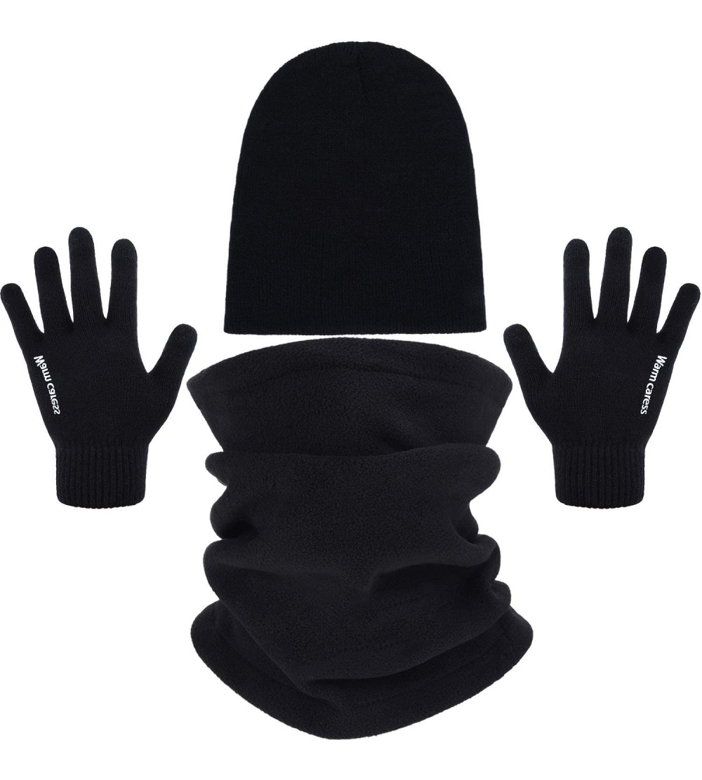 Skullies & Beanies Winter Beanie Hat Gloves Scarf for Men Women Touchscreen Gloves Warm Set Black - CL18ZW3XLZ9 $9.45