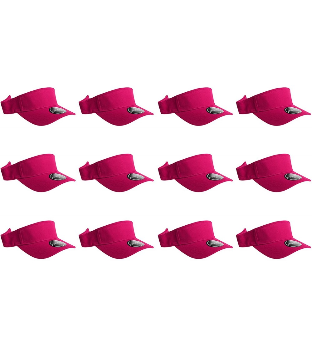 Visors 12 Pack Plain Visor Hats Adjustable Back Strap Tennis Golf Sun Hat - Hot Pink - CK186EYUYSA $34.22