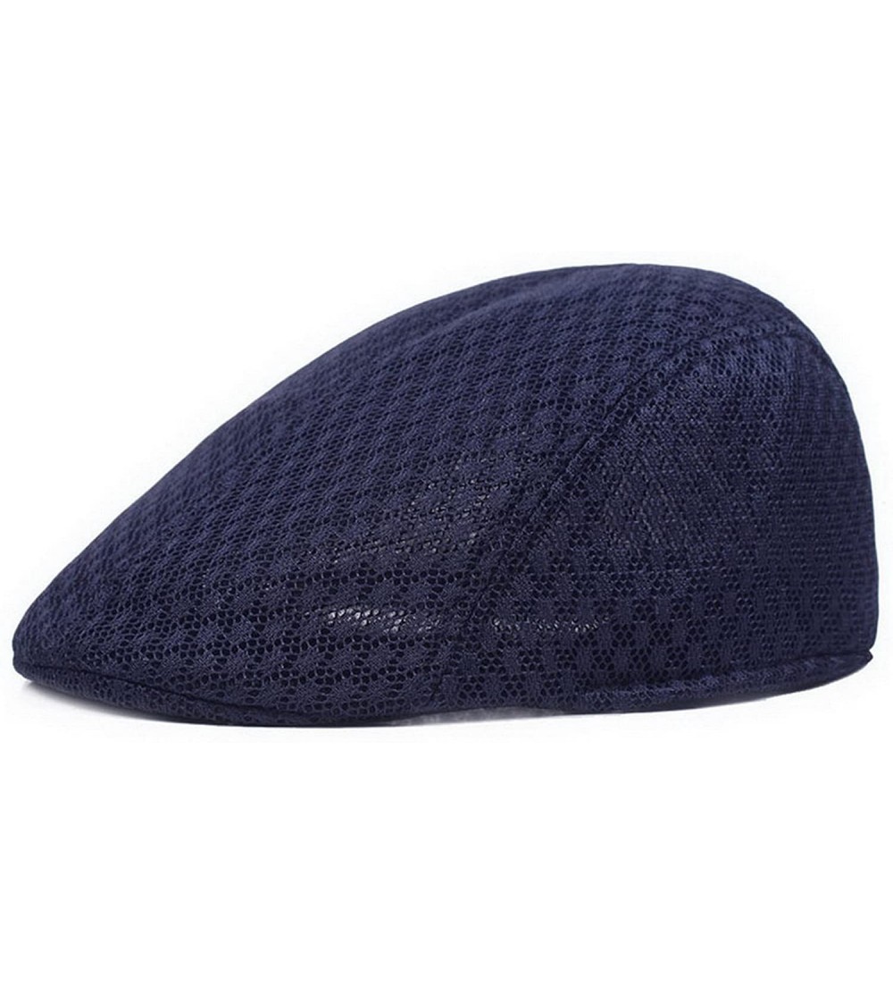 Newsboy Caps Men's Mesh Duckbill Newsboy Beret Solid Ivy Cap Cabbie Driving Flat Cap - Navy - CV18DS8OYAT $7.29