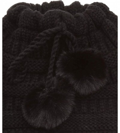 Skullies & Beanies Women's Ponytail Messy Bun Beanie Ribbed Knit Hat Cap with Adjustable Pom Pom String (2 Pack - Black & Oli...