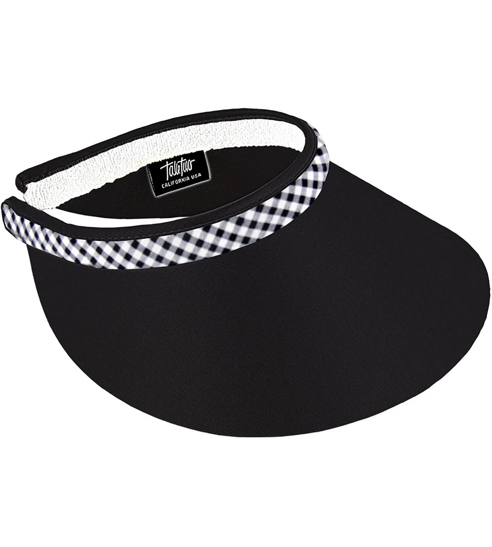 Visors Women's Large Brim Clip On Visor - Black/Black-white Checks - CQ17YEW3H2E $22.73