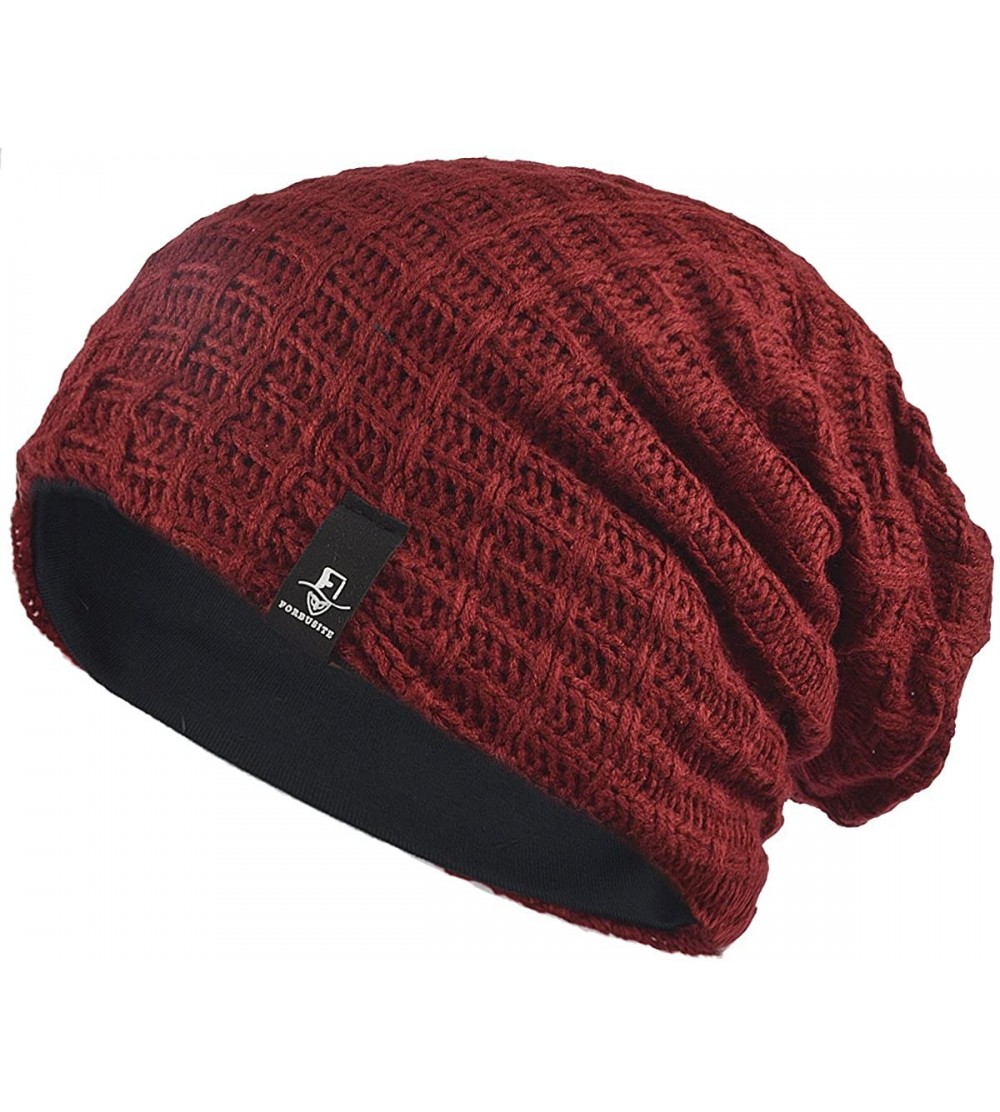 Skullies & Beanies Slouch Beanie Hats for Men Winter Summer Oversized Baggy Skull Cap - B101-claret - CU129NYN5TN $13.31