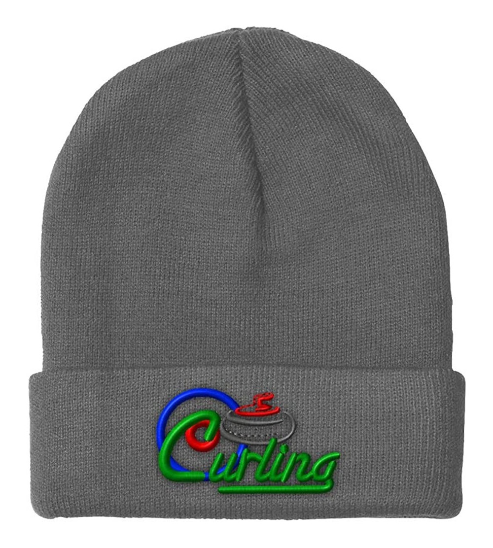 Skullies & Beanies Custom Beanie for Men & Women Sport Curling Logo Style B Embroidery Acrylic - Light Grey - CP18ZS4DAA8 $12.64