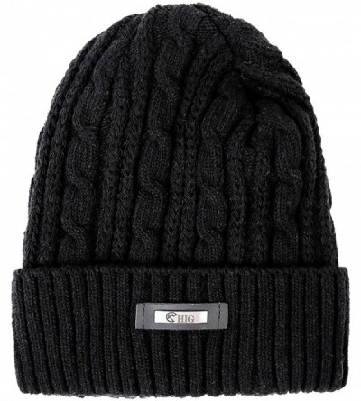 Skullies & Beanies Mens Winter Hat Warm Comfortable Soft Knit Beanie Hats Lined with Fleece - Black - CM184YKZ23N $9.78