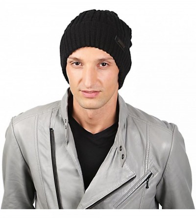 Skullies & Beanies Mens Winter Hat Warm Comfortable Soft Knit Beanie Hats Lined with Fleece - Black - CM184YKZ23N $9.78