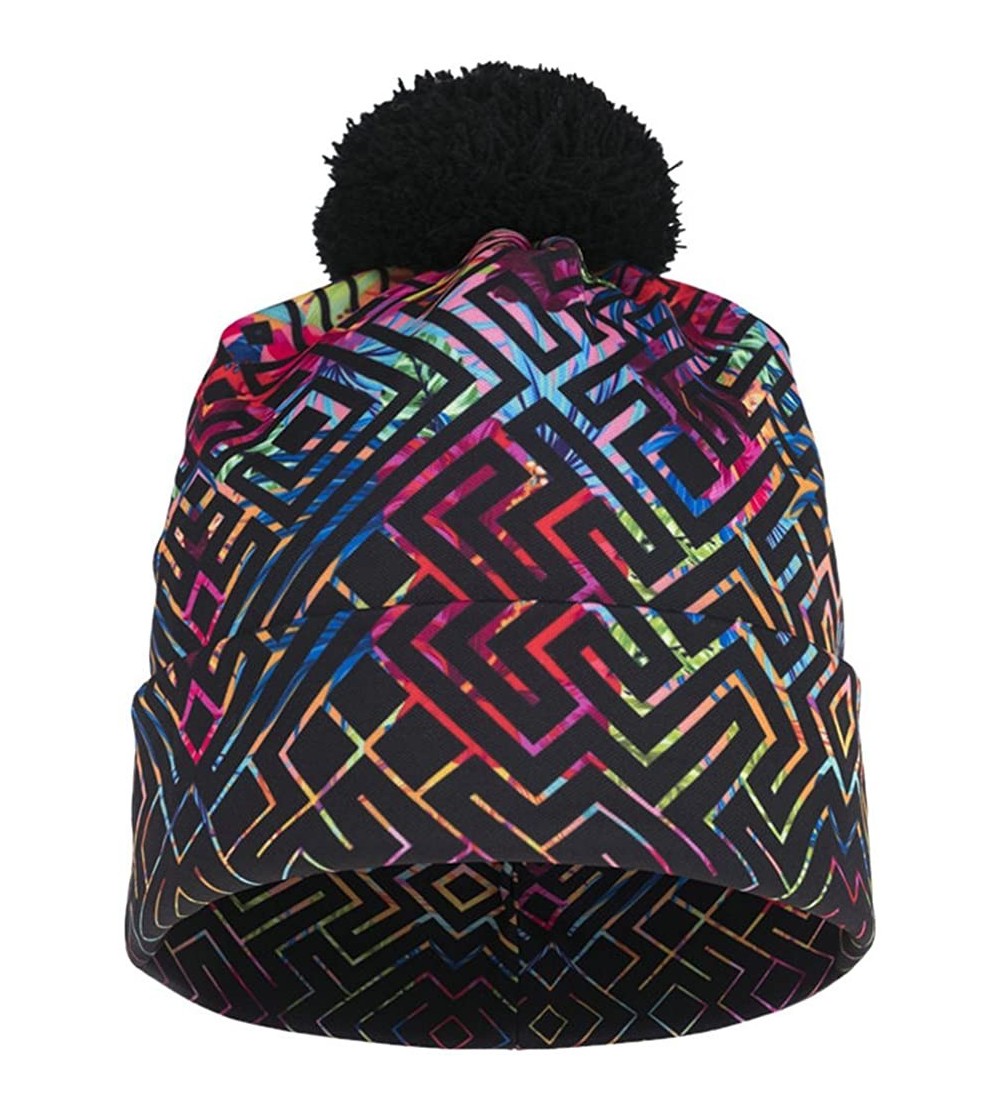 Skullies & Beanies Unisex 3D Print Skullies & Beanies with Pompon - Labyrinth - CE12N85YBM1 $18.36