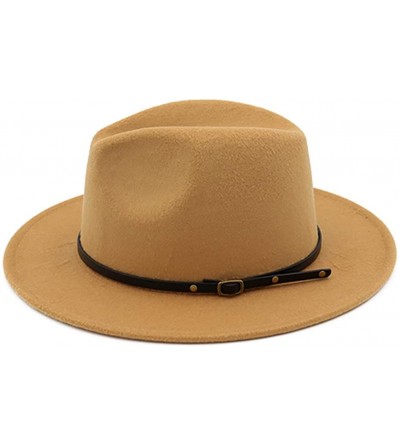 Fedoras Vintage Women's Wide Brim Floppy Panama Hat with Belt Buckle Fedora Hat - Camel - CH18H5ASG52 $15.75