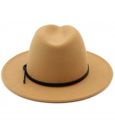 Fedoras Vintage Women's Wide Brim Floppy Panama Hat with Belt Buckle Fedora Hat - Camel - CH18H5ASG52 $15.75