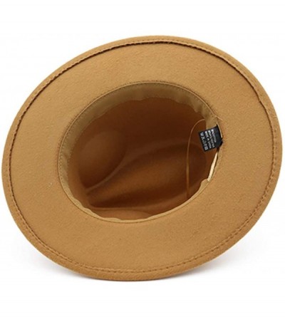 Fedoras Vintage Women's Wide Brim Floppy Panama Hat with Belt Buckle Fedora Hat - Camel - CH18H5ASG52 $15.75