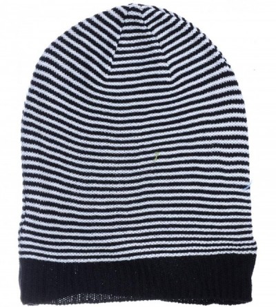 Skullies & Beanies an Unisex Striped Knit Slouchy Beanie Hat Lightweight Soft Fashion Cap - Black White - CJ12CJFDWFF $12.51