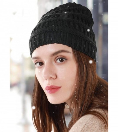 Skullies & Beanies Unisex Cabel Knit Lined Beanie Skull Winter Warm Strech Hats for Women Men Slouchy Soft Thick Knit Caps - ...