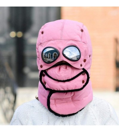 Balaclavas Unisex Warm Waterproof Trapper Hat Ear Flap Thermal Neck Warmer Winter Hat with Goggles - Pink - C418ARN6050 $18.70