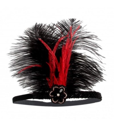 Headbands 1920s Flapper Feather Headband - Novelty Rhinestone 20s Headpiece for Women Girls - Black/Red - CK18Y4G4DRK $12.73